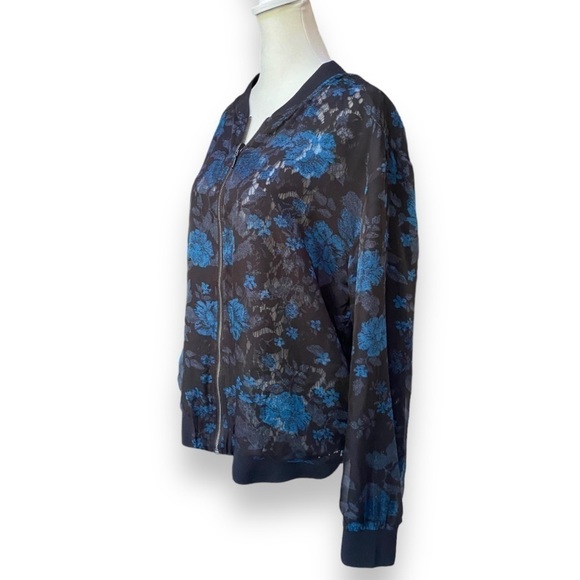 Ruff Hewn Black and Blue Floral Lace Reversible Bomber Jacket | Size M/L - Picture 5 of 13